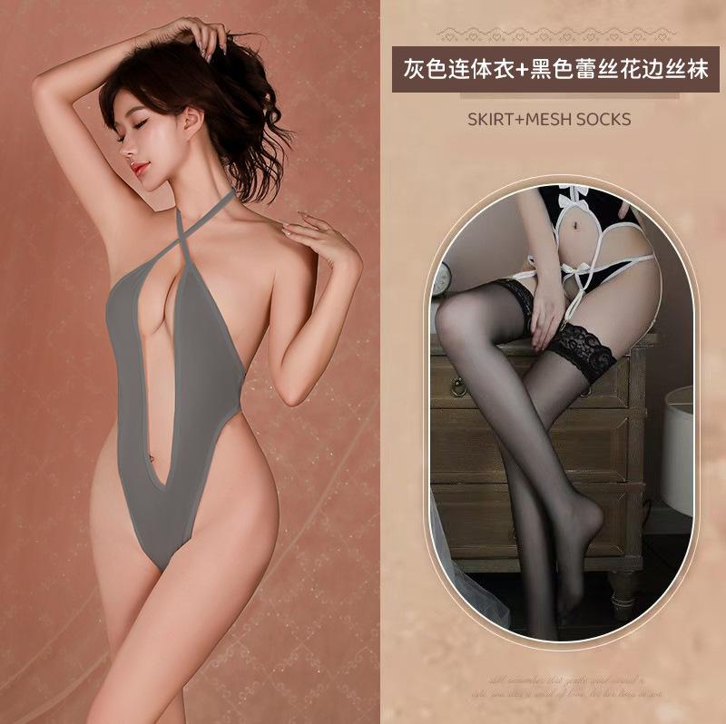 New Sex Sexy Underwear Hollow Lace-up Open Crotch Onesie Hot Free Uniform Temptation Pajamas