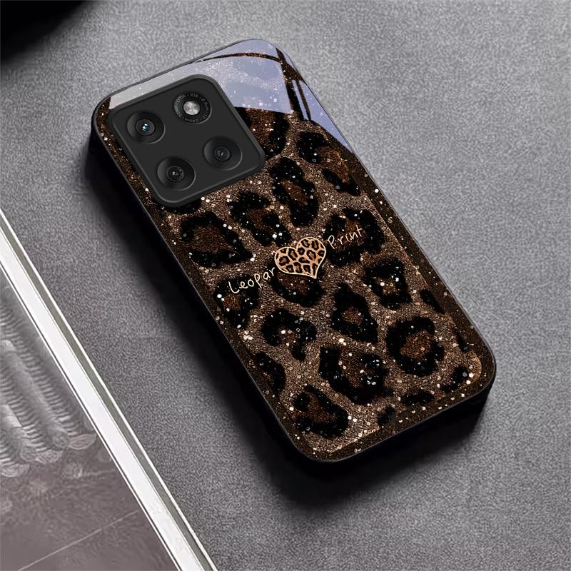 Leopard Print Love Black Glass Phone Case For Motorola Moto Edge 70 60 Fusion 50 Ultra 40Neo 30 Pro 20Lite 60s 50 Neo Back Cover
