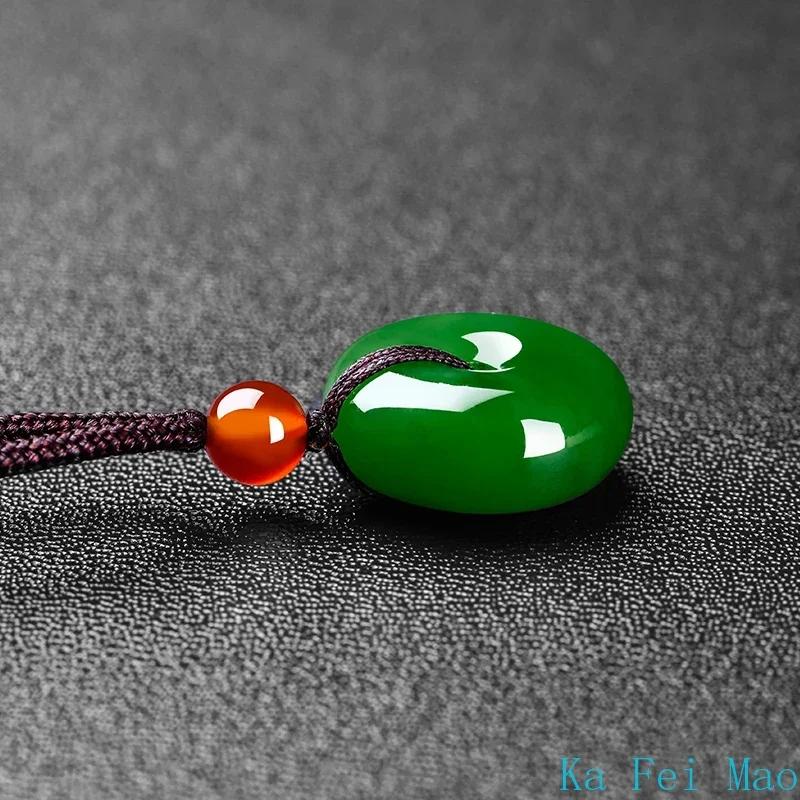 Natural Green Jade Safety Buckle Pendant Necklace Hand-Carved Charm Jadeite Jewelry Fashion Amulet Gifts for Men Women jewellery