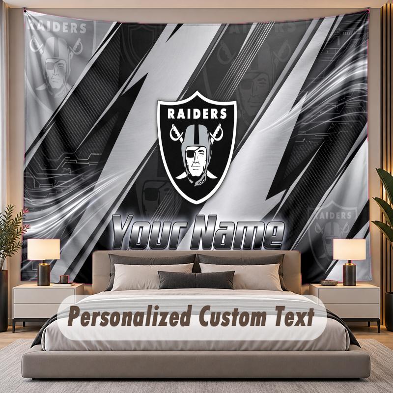 Custom Name Text Tapestry Las Vegas Raiders Personalized Polyester Wall Tapestry For Bedroom And Room