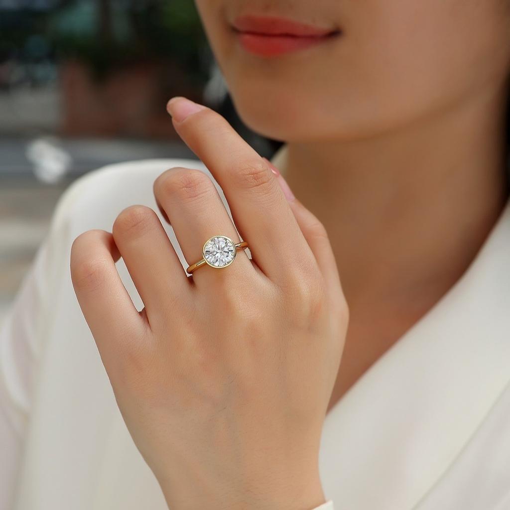 Nabest   CopperGold Plated Women Rings 3EX VVS1 D Color Round Cut 3 CT Real Moissanite Lab Diamond Ring Fine Jewelry