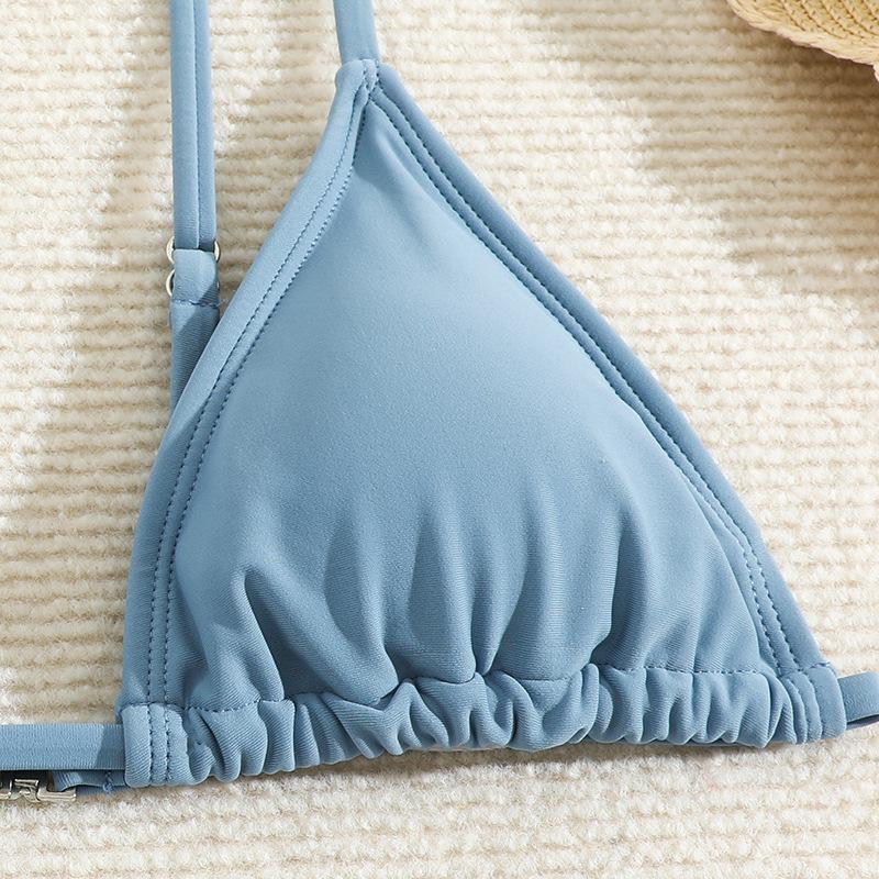 2024 Europäischer & Amerikanischer Mädchen-Dreiteiler-Bikini-Set mit Netz-Überwurf