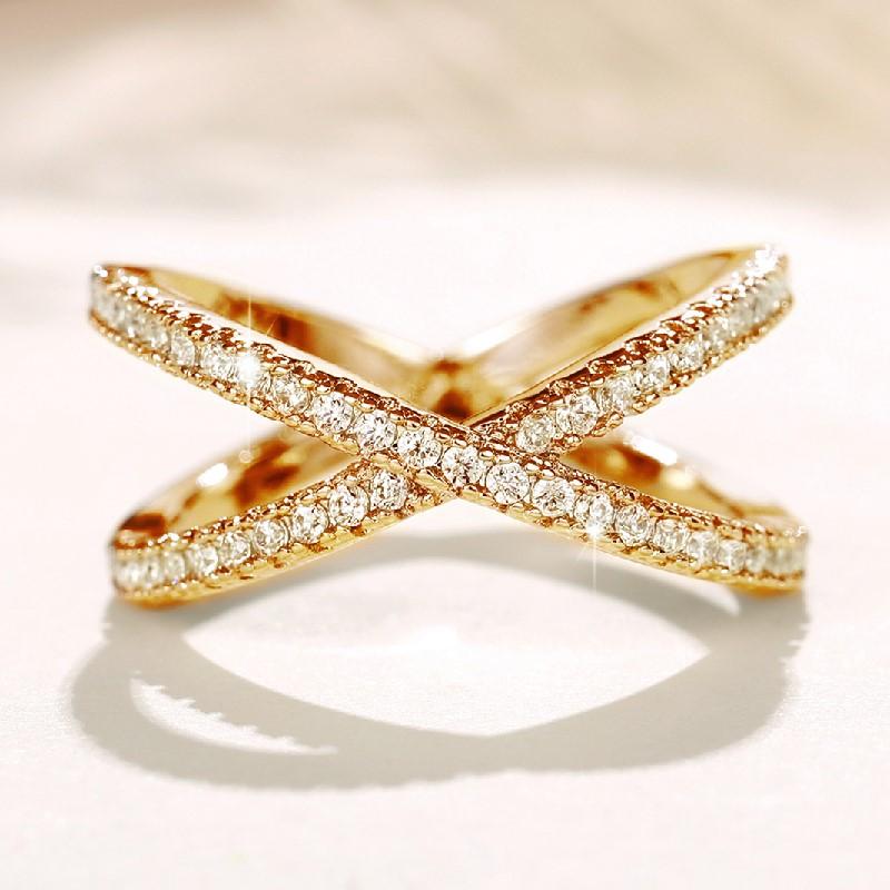 Huitan Fashion Cross Finger Rings for Women 3 Metal Colors Paved Dazzling Cubic Zirconia Simple Stylish Female Rings Hot Zircon