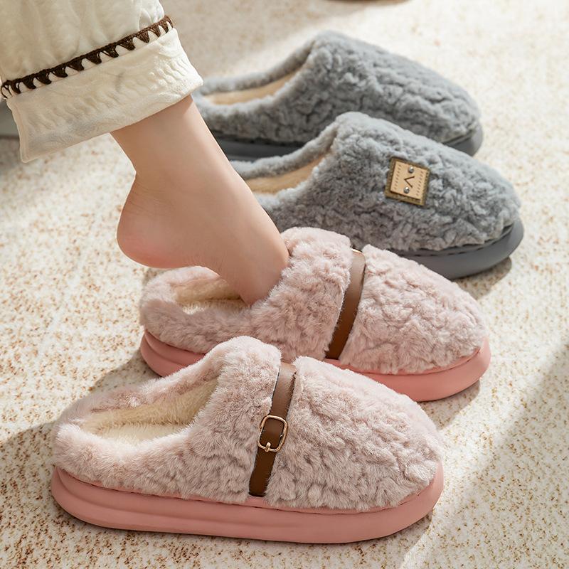 Home warm and velvet thick-bottomed couple's cotton slippers warm, non-slip and wear-resistant, lightweight fluff mop
