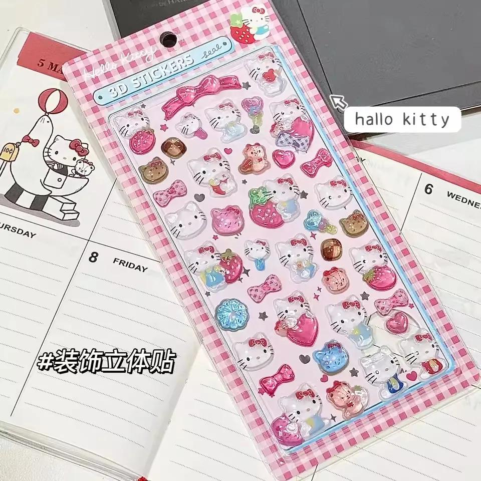 Cute Anime Hellokitty 3D Sanrio Stickers Kuromi Cinnamoroll Transparent Jelly Crystal Decorative Sticker Phone Case DIY Kids Toy