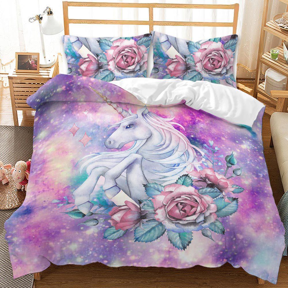 Unicorn Kit 3D Digital Printing Quilt Cover Princess Bedding Girl Three-Piece Set