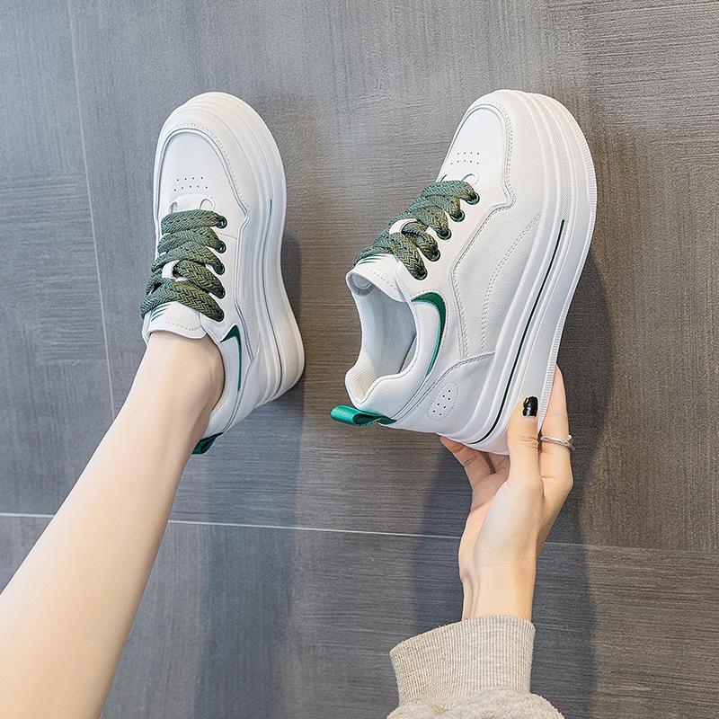 Small Inner Height Increase Women's Shoes 2025 New Small Size Thick-soled Slope Heel Casual Single Shoes Breathable Lace-up White Shoes Women