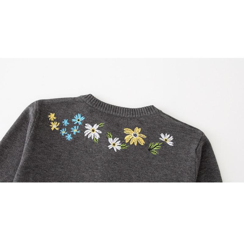 Autumn Winter Fashion Loose Embroidered Knitted Cardigan Sweater Women's Round Neck Coat Solid Color New Casual Long Sleeved Office Simple Clothing