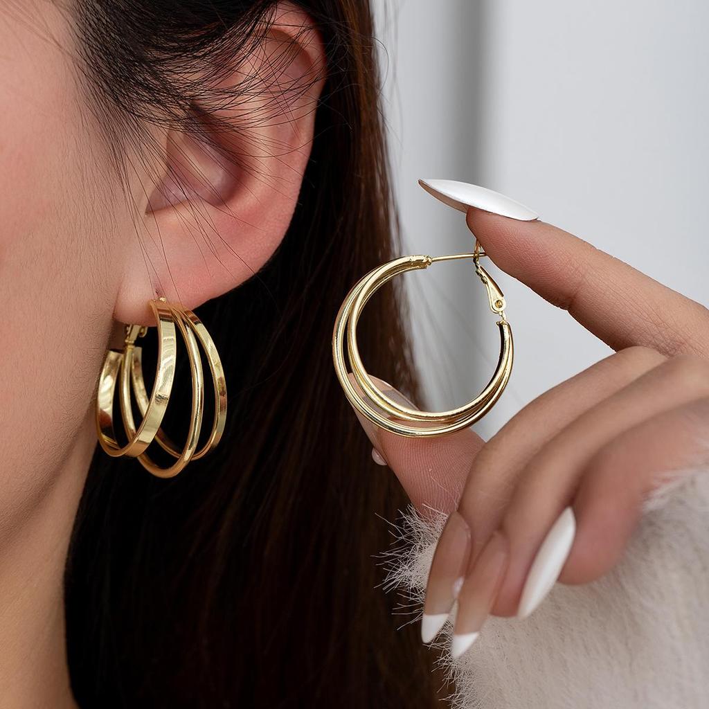 925 Sterling Silver Multi-layer Ring Hoop Earrings In European/American Retro Light Luxury Design for Women