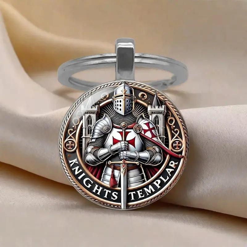 

1Pcs Red Cross Pendant Templar Keychain Army Crusade Solomon Freemason Symbol Glass Gem Metal Key Ring Holder Jewelry Gifts