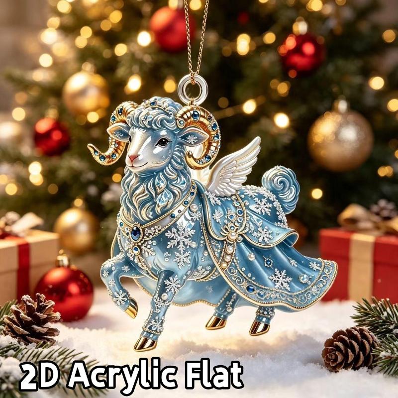 2D Flat Goat Hanging Ornament Christmas Tree Car Rearview Mirror Decoration Hanging Mascot Pendant Home Decoration