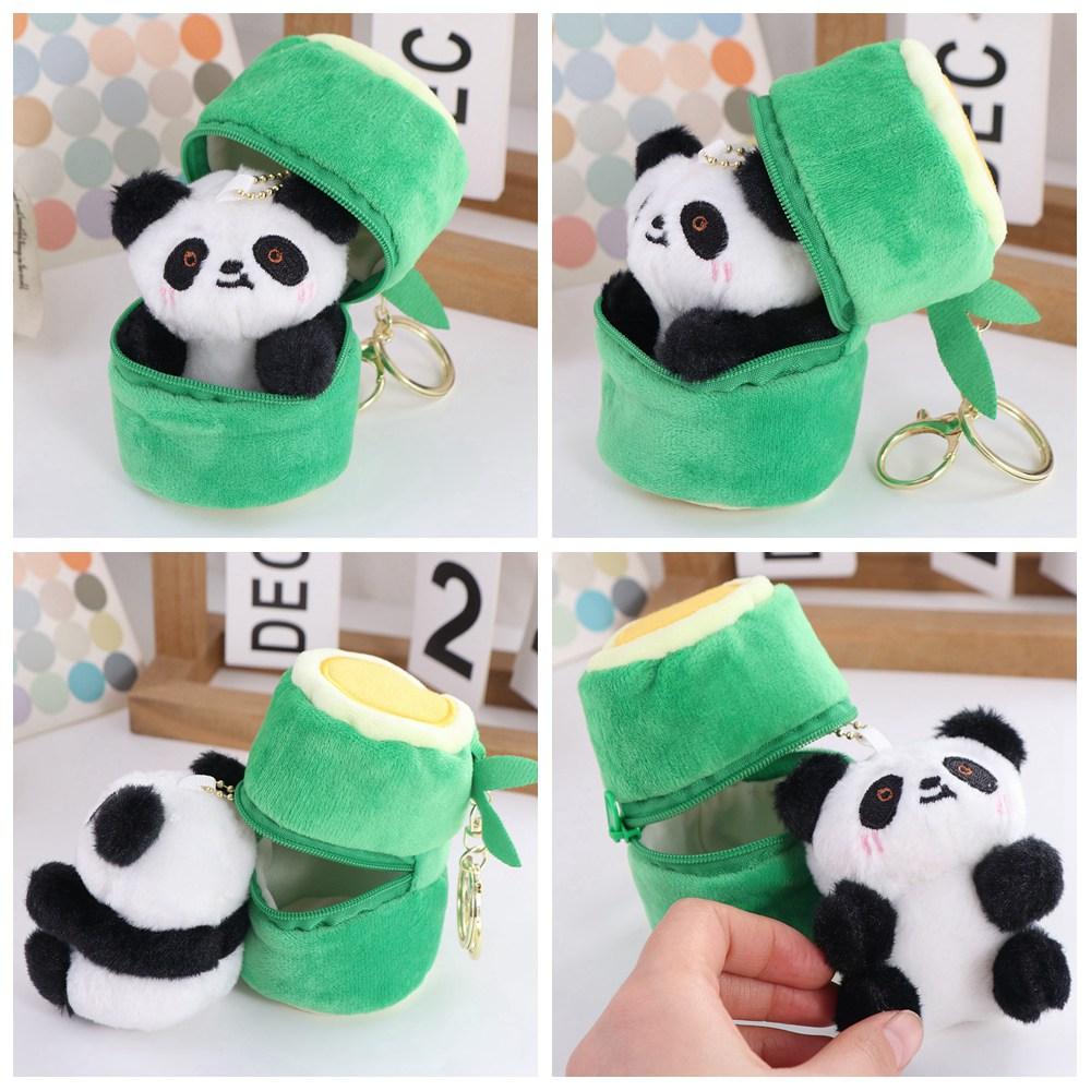 Plush Stuffed Kawaii Animal Pendant Cute Bamboo Tube Panda Keychain Lovely Backpack Decor