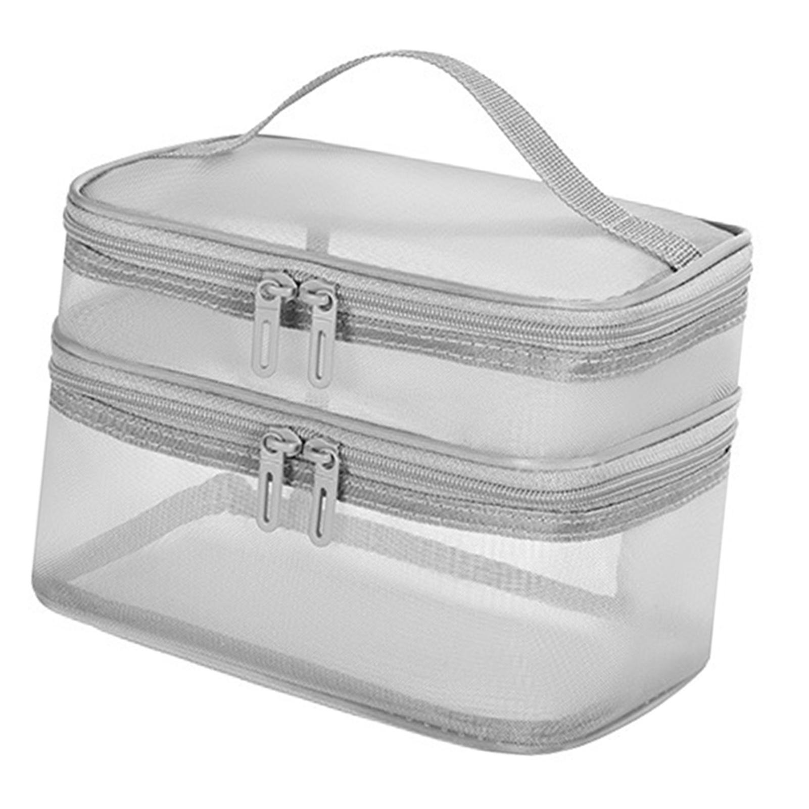 

Double Layer Cosmetic Bag Easy Classification Large Capacity Mesh Cosmetic Bag with Sturdy Handle for Travel Grey серый