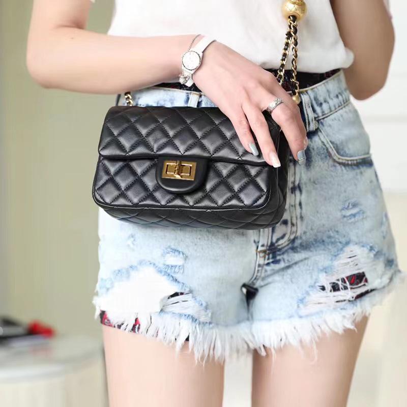 2025 Fang Pangzi Xiaochan Leather Gold Bead Crossbody Bag