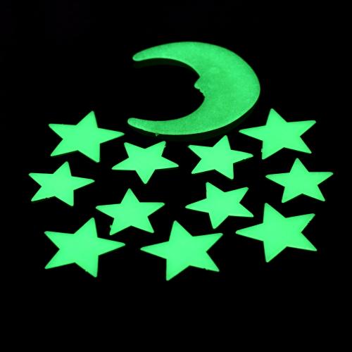 Stars Moon Sun Luminous Glow In The Dark Fluorescent Home Wall Stickers Decal (11 Stars +1 moon)/set