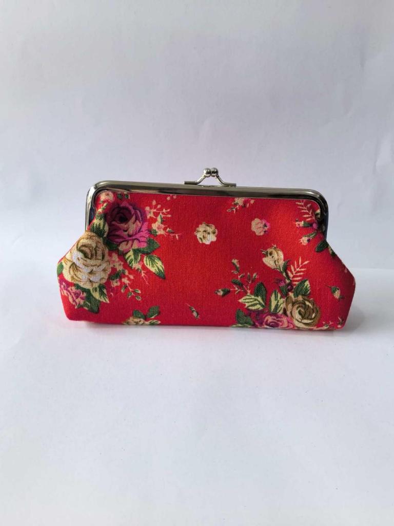 European Retro Rose Print Ladies' Fabric Coin Purse & Clutch Bag