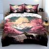Wolf Sakura Mountain Art Decor Soft Comfortable Duvet Cover Bedding Set Included 1*Duvet Cover & 2*Pillowcases, Gift