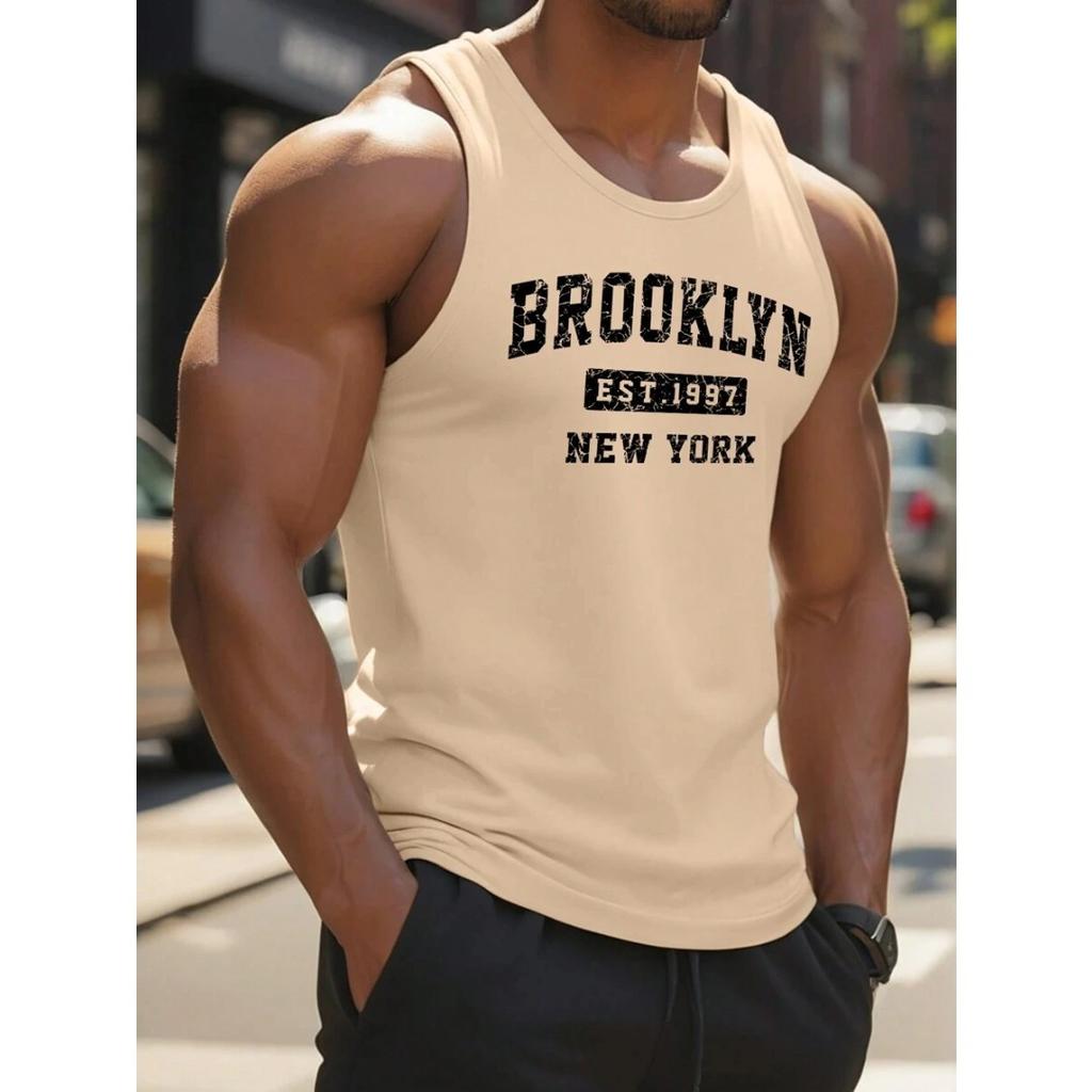 3D Letter Printed Outdoor Sport Fitness Tank Top Summer Everyday Fashion Casual Sleeveless Men's Tank Top