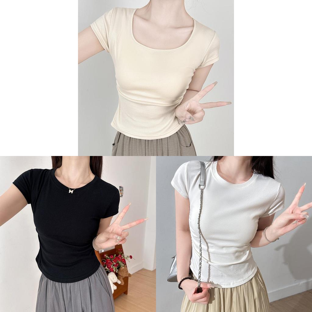 Cotton Short Sleeve T Shirt For Women With Pleated Design For Spring Summer Casual Wear