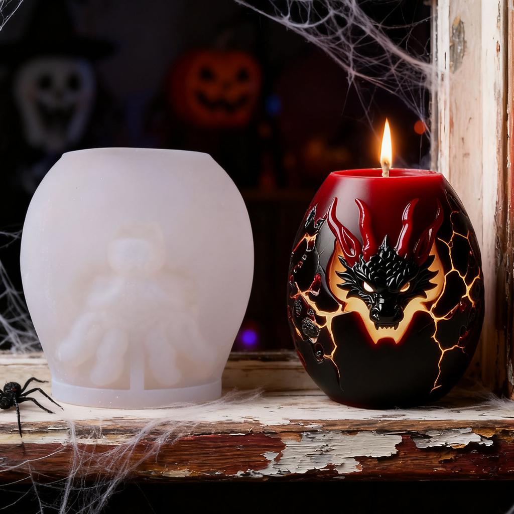 Dragon Head Relief Egg-Shaped Candle Silicone Mold DIY Creative Dragon Head Relief Scented Candle Diffuser Stone