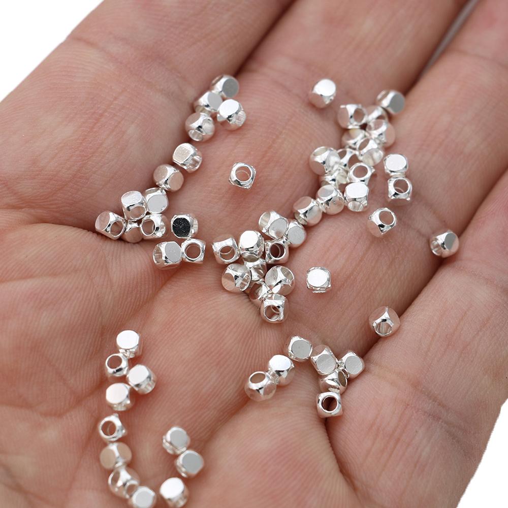 80Pcs 3Mm Silver Plated Copper Square Loose Spacer Beads For Jewelry Making Bracelet Necklace Diy Earrings Accessories Craft