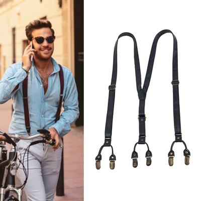 Llamativos Tirantes Antideslizantes de Cuero PU Estilo Retro para Hombres Con 6 Pinzas Ajustables Ajuste Universal Para Pantalones