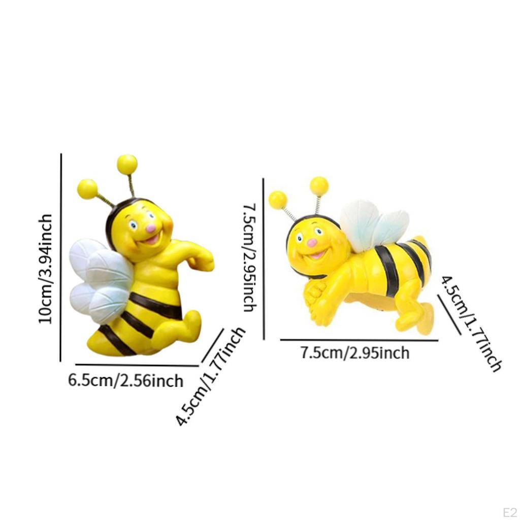 2Pcs Garden Bee Statues,Miniature Sculpture Flower Pot Hugger Figurines Bonsai Edge Decor for Pond