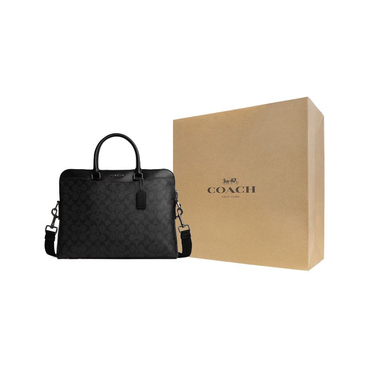Coach Beckett Metal Logo Iconic Pendant Zipper Leather Shoulder Crossbody Tote Bag Men bags Black 4182-JIO79
