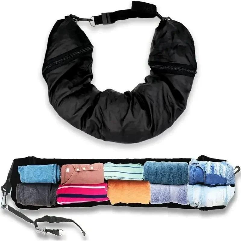 1PC Foldable Travel Neck Pillow, No Sponge, Can Store Clothes, with Adjustable Rope, Storage Bag, Suitable for Travel Use