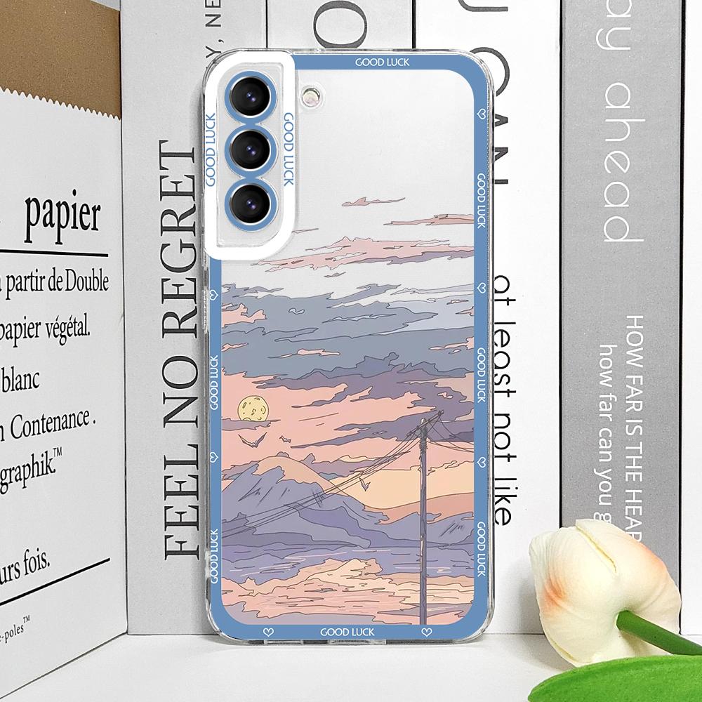 Japanese Anime Scenery Landscape Phone Cases for Samsung Galaxy S22 S23 S24 S25 Ultra S21 Plus FE Transparent Soft Covers Fundas