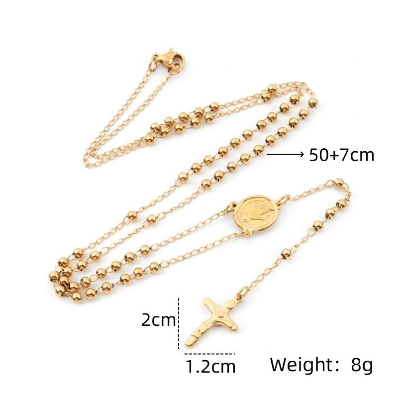 1pcs High Sense of Gold Fashion Stainless Steel Sweater Cross Beads Necklace Retro Pendant Light Luxury Niche Accessories