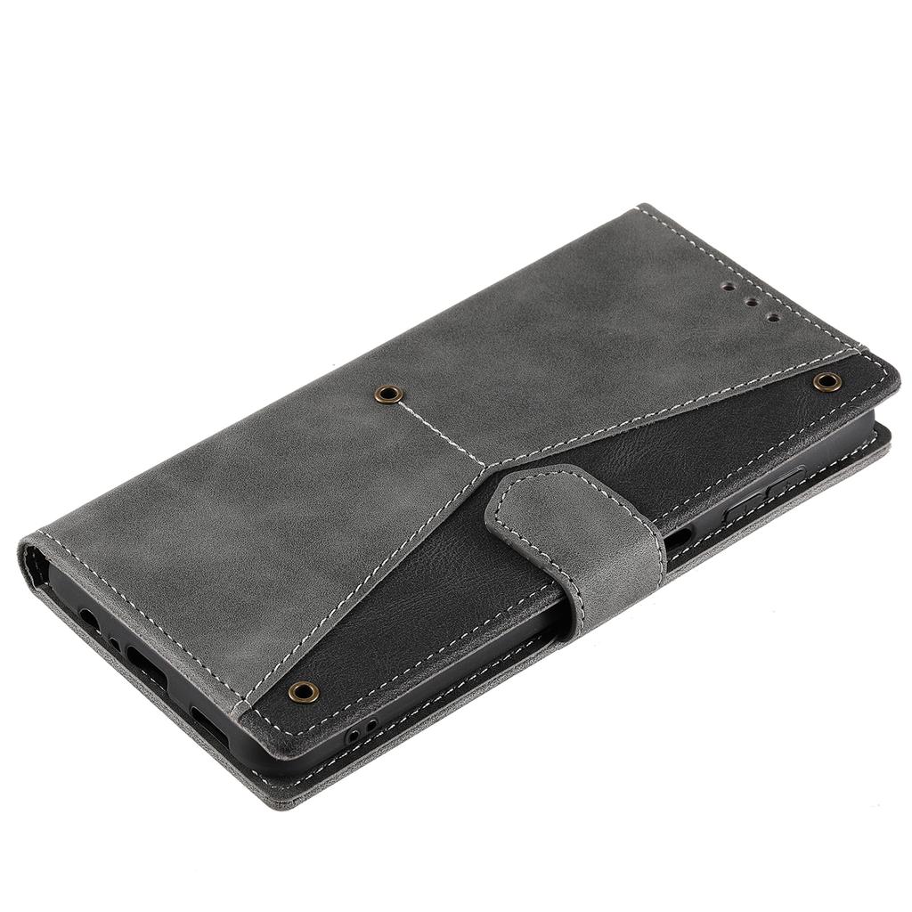 For Samsung Galaxy S25 Leather Case Splicing Stitching Wallet Stand Phone Cover with Strap