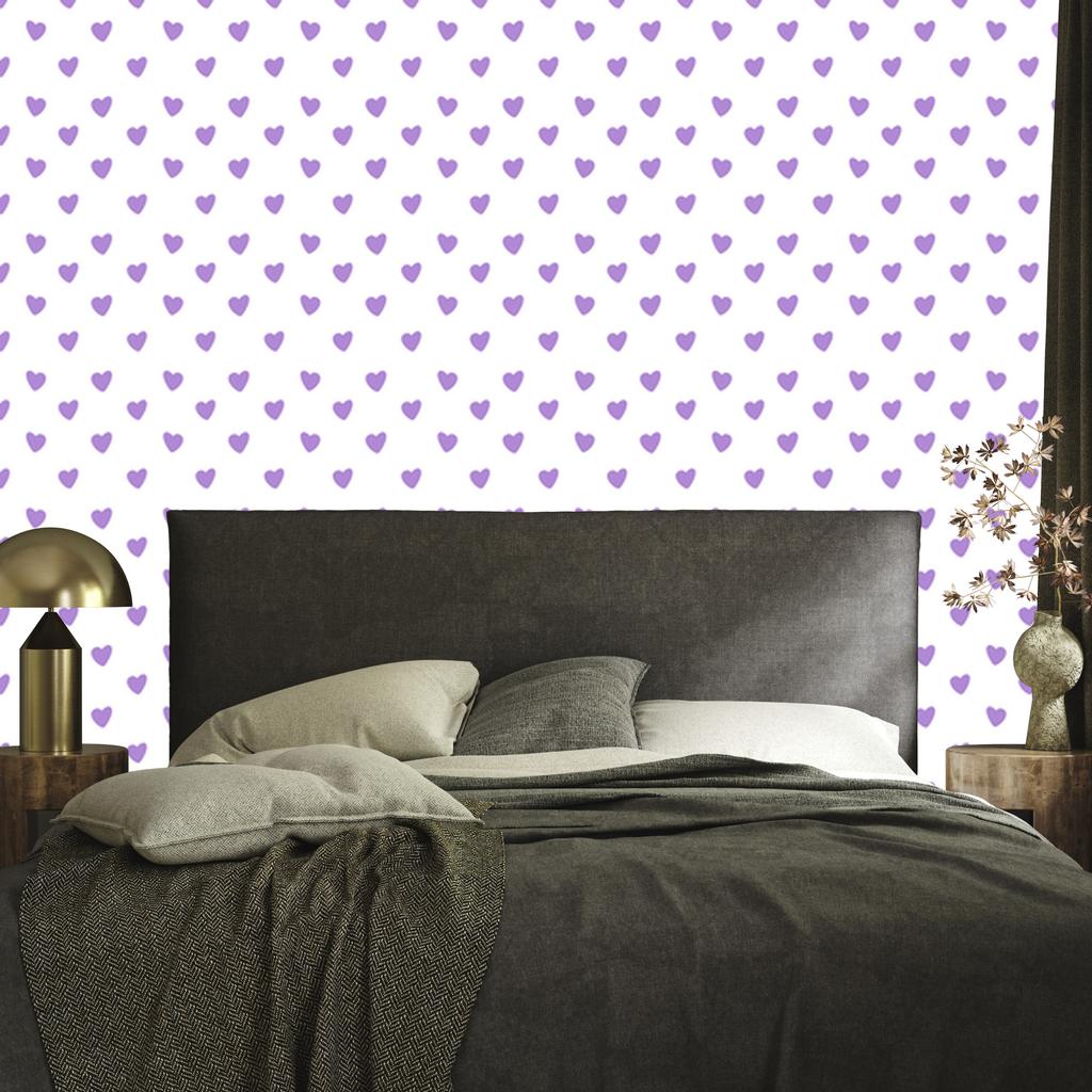 Hearts Wallpaper White and Lavender 50x1000