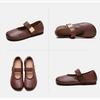 Johnature Retro Bequeme Rundspitze Flache Schuhe mit weicher Sohle Lässig Einfarbig Weiches Rindsleder Damenschuhe