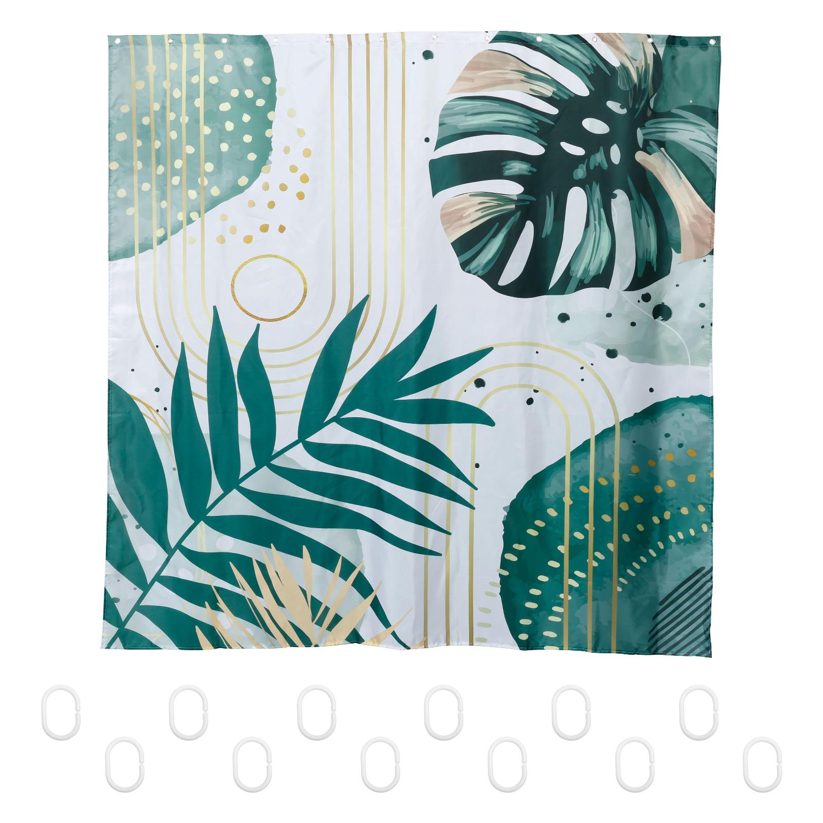 

Plants Pattern Shower Curtain 70.87 Inch Waterproof Polyester Decorative Mid Century With 12 Hook Home Decorate Bathroom Curtain 180*180cm