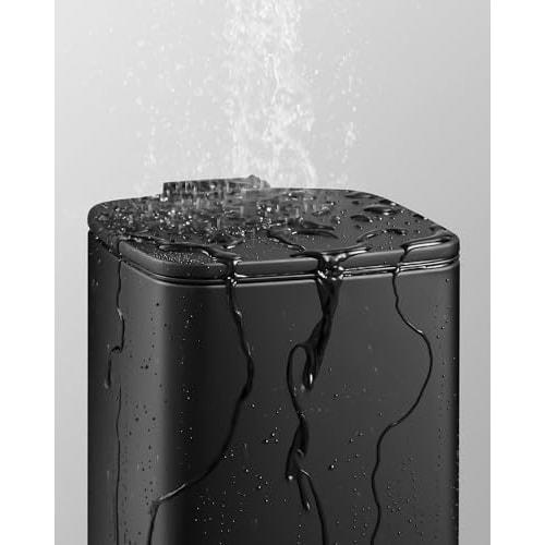 SONGMICS 8L Small Pedal-Operated Toilet Bin for Small Spaces, Soft-Close Lid, Steel, Black, LTB591B0802