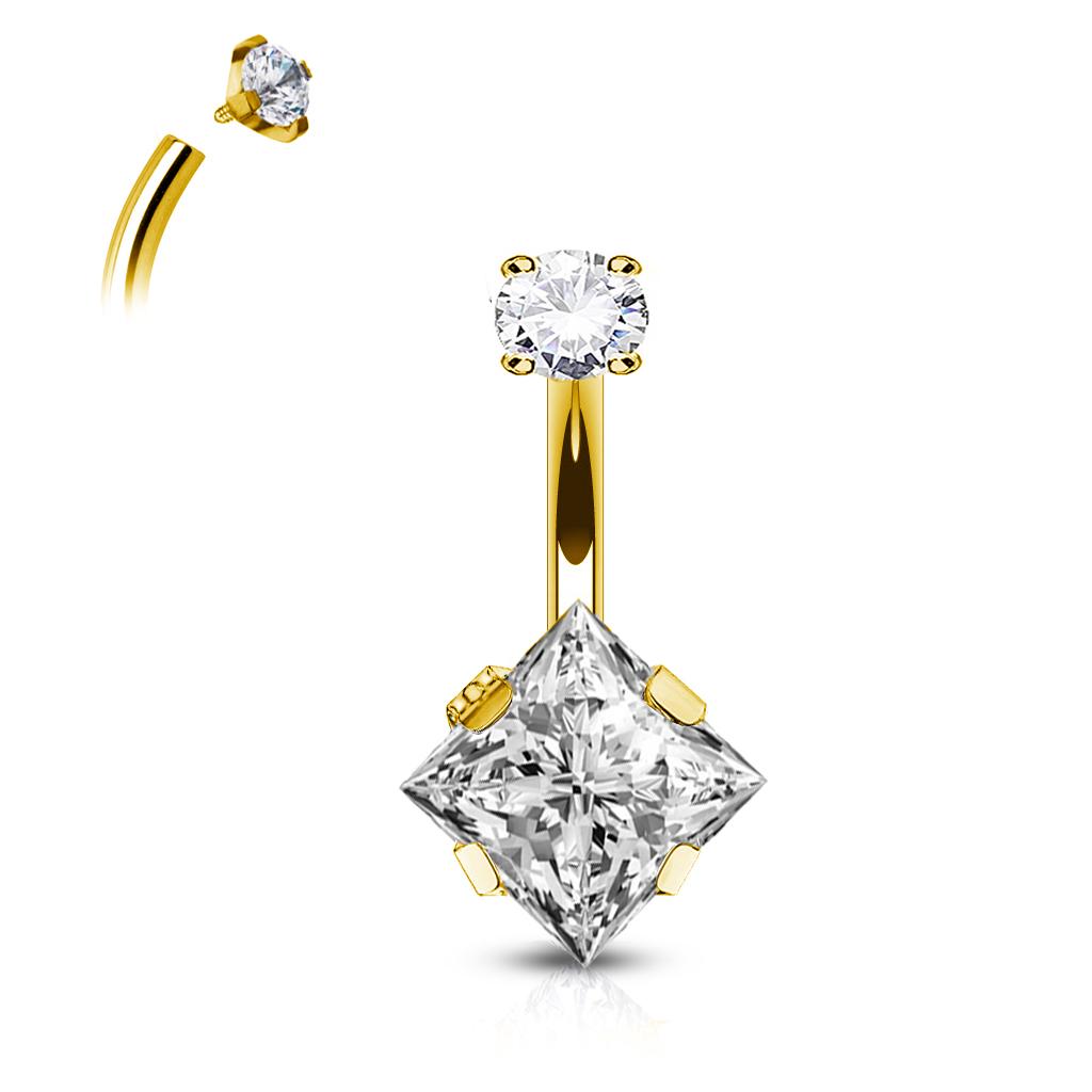 G23 Titanium PIERC Internal Thread Navel Piercing Dangle Body Sexy Belly Button Rings Zircon Square Heart Prong Set Navel Rings
