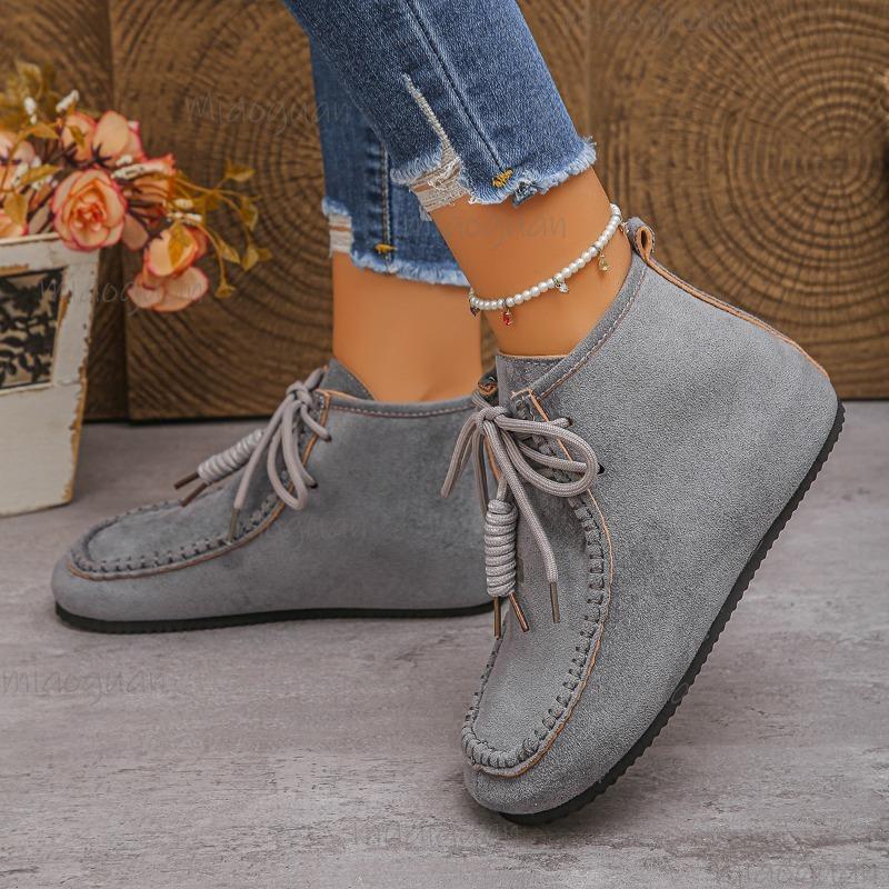 Winter Suede Vintage Plus Size 36-43 Ankle Boots Women's 2026 New Round Toe Wedge Heel Short Boots Women Casual Fashion Footwear
