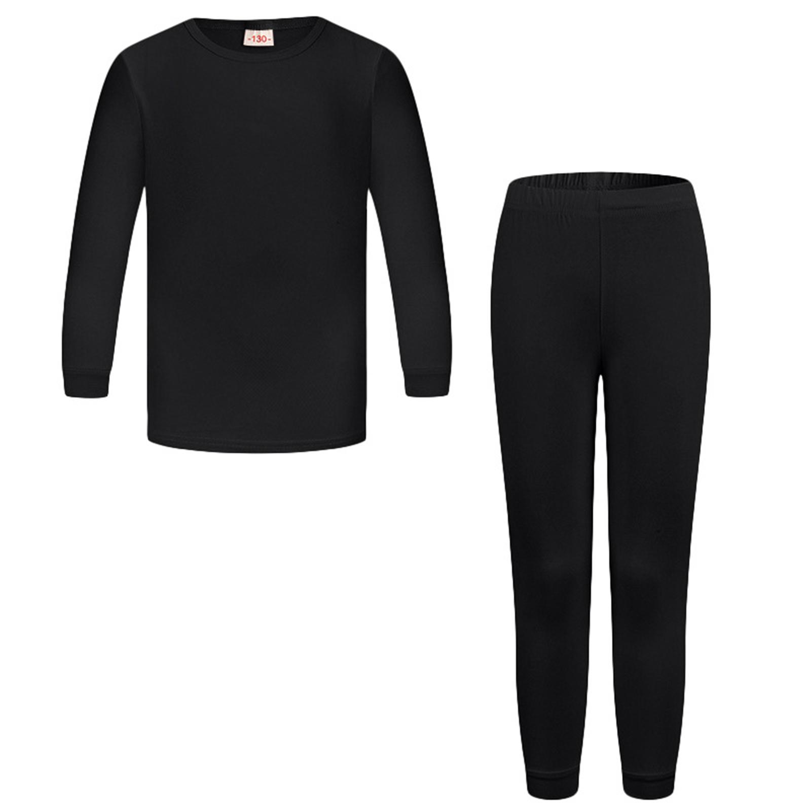 Повседневный модный комплект из двух предметов: брюки с длинным рукавом и однотонная пижама для мальчиков и девочек 150 чёрный