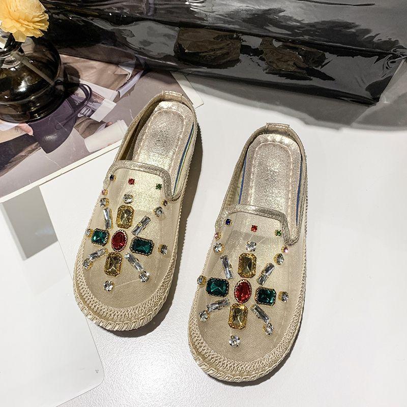 Baotou half-drag sandals women's outer wear New summer fashion mesh breathable Roman flat-bottomed lady slippers