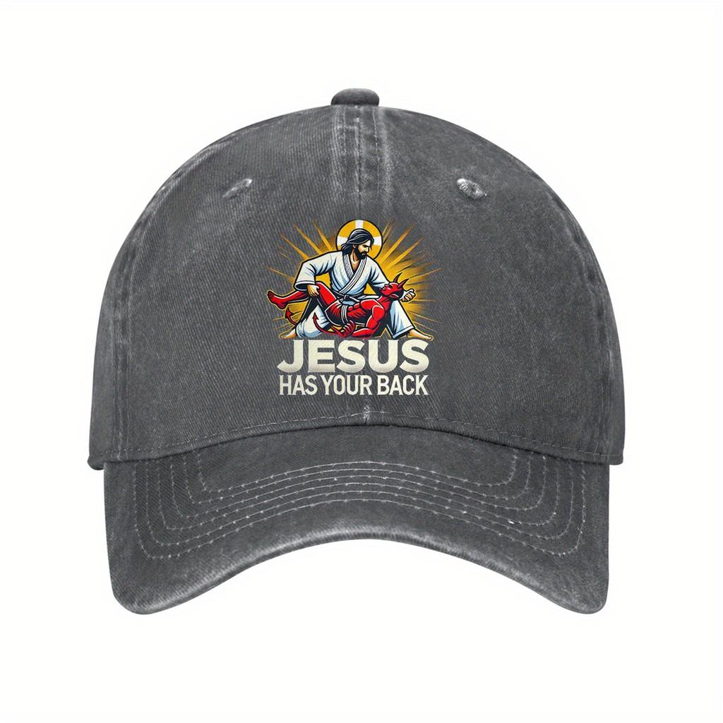 Jesus Has Your Back Graphic Baseball Cap Adjustable Cotton Casual Hat for Adults Outdoor Protection
