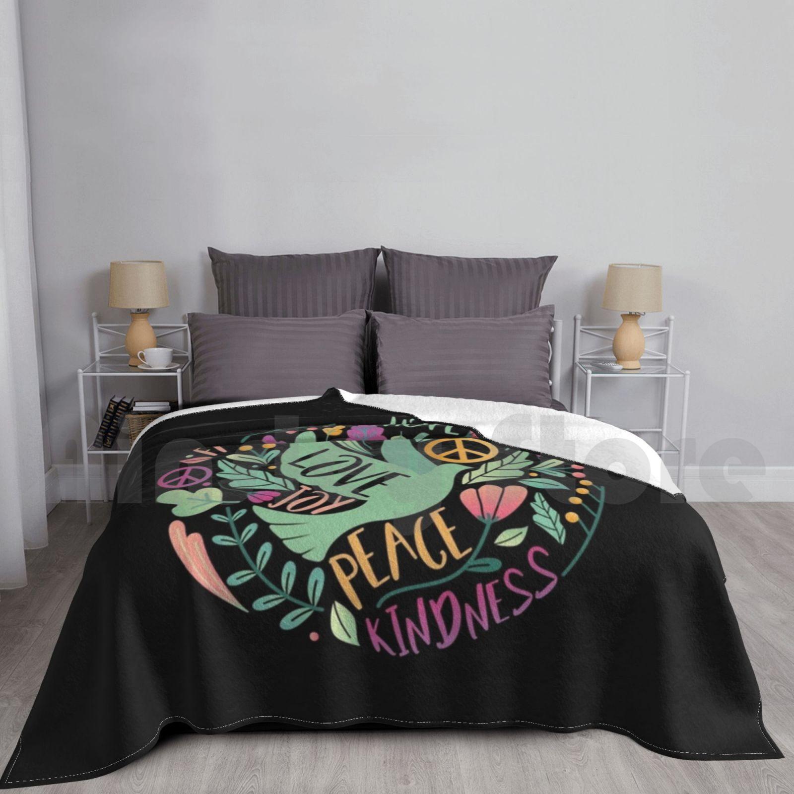 Love Peace Hippie Flowers Blanket For Sofa Bed Travel Hipster Colorful Cute Funny Retro Hippy Hippie Peace Love Size: 75*100cm, Weight: 230 GSM