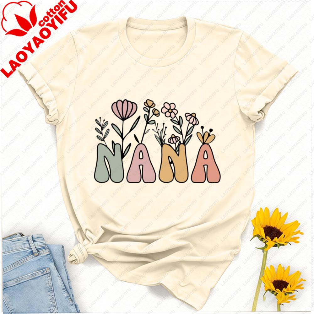 Custom Cute Floral Nana Grandma T-Shirt Mothers Day Gift Grammy Granny Shirt Vintage Women Clothes Graphic T Shirts Harajuku Top