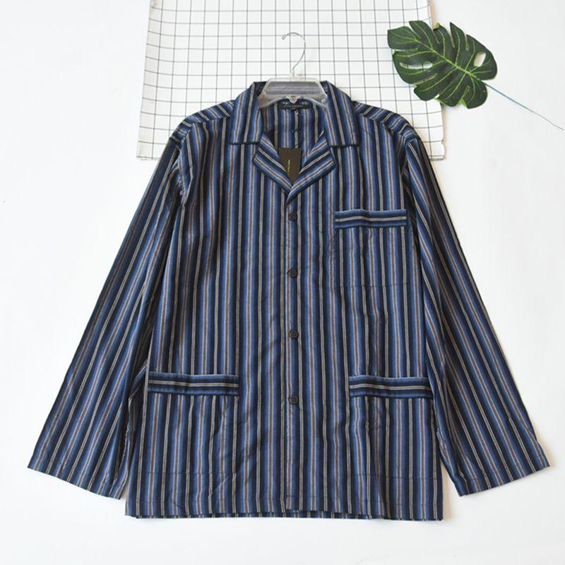 Outer Order Men Spring & Fall Woven Pure Cotton Stripes Gingham Long Sleeves Pajamas Casual Loose Single Piece Homewear Tops