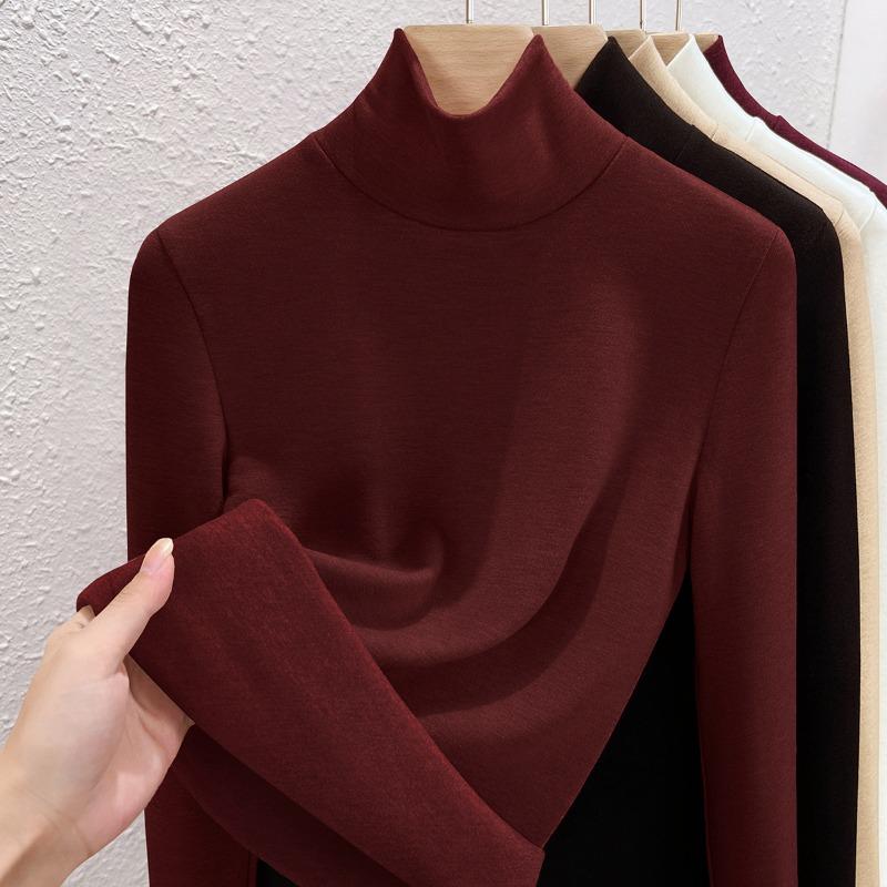 Warm Fleece Turtleneck Bottoming Shirt Women's Inner Turtleneck Winter Fleece Thickened Silk Cashmere Heating Women's Warm Top