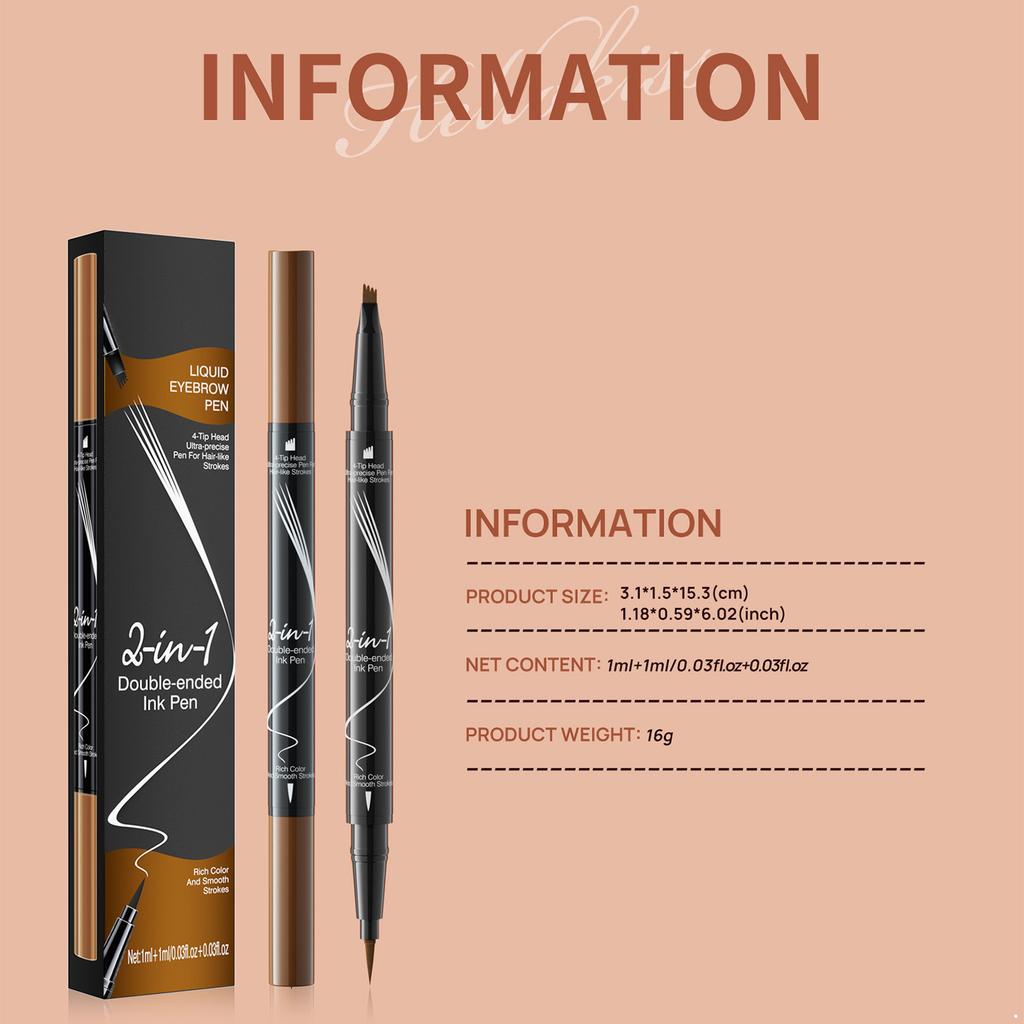 Dual-Tip Eyebrow Makeup Tool: Waterproof Pencil and Liquid Liner with Precision 4-Fork Brush for Defined Brows
