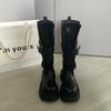 Fashion Vintage Thick Bottom Woman Knee High Boots Fashion Belt Buckle Zippers Shoes Female Knight Long Booties Shoes