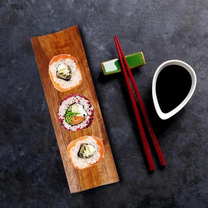 2PCS Sushi Plate Tray Serving Plates Wooden Platter Dish Set Sashimi Japanese Display Boat Wood Dessert Food Appetizer Board