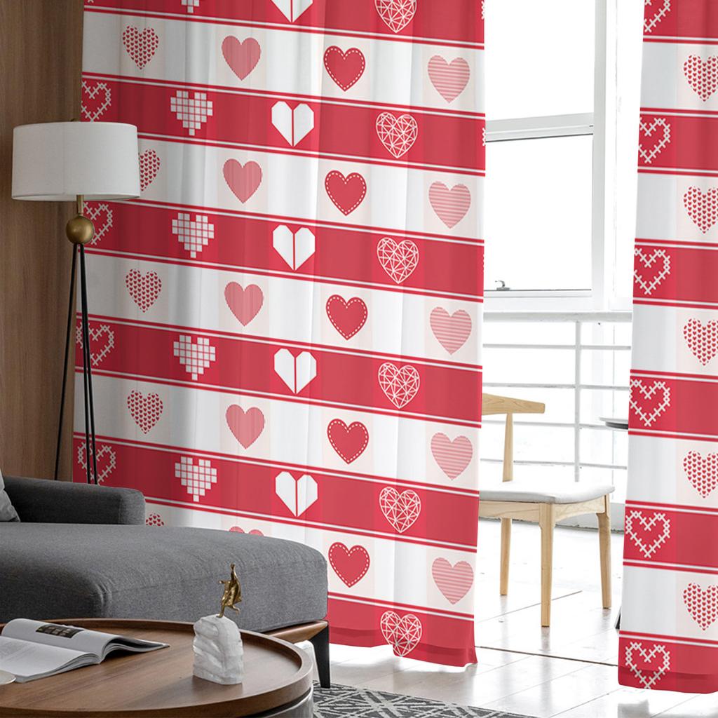 Valentinstag Plaid Rotes Herz Tüll Vorhänge Für Wohnzimmer Schlafzimmer Wohnkultur Chiffon Sheer Voile Küche Vorhang