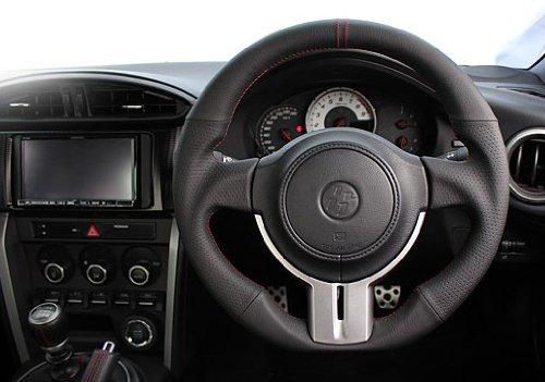 ECHTES Lenkrad mit Pistolengriff, Ganzleder und roten Nähten, für Toyota 86 und Subaru BRZ (F4-D-LPB)